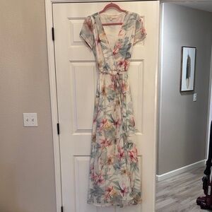 Yumi Kim Floral Wrap Maxi Dress in White, Pink and Green